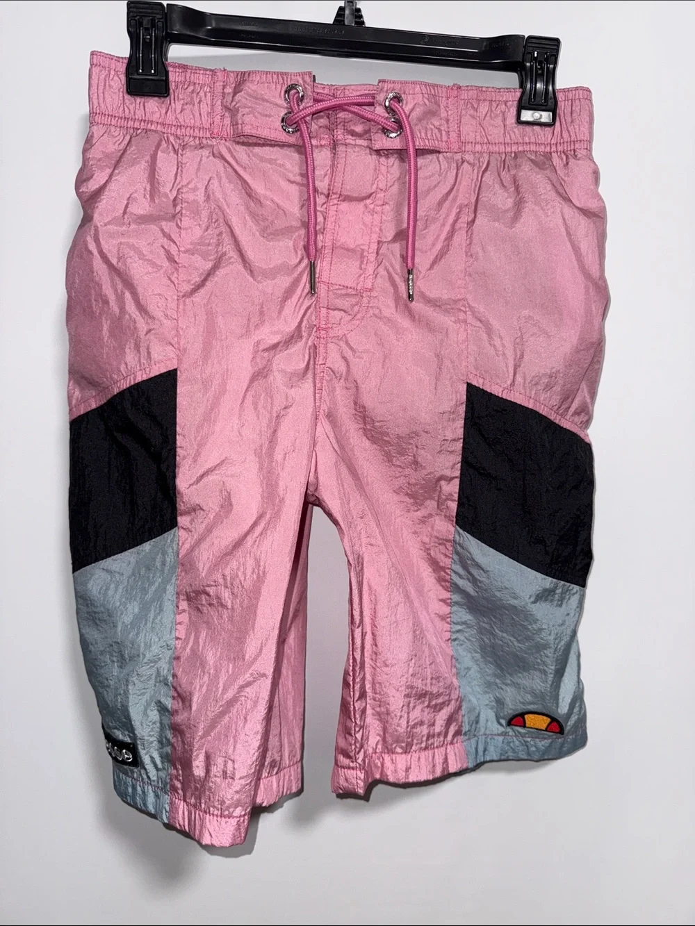 ellesse Mens Pink Colorblock Swim Trunks Retro Athletic Shorts Small